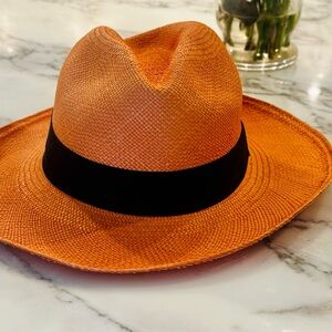 Men's Orange Straw Fedora with Black Band